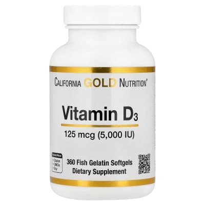 California Gold Nutrition, Vitamin D3, 125 mcg (5,000 IU), 360 Fish Gelatin Softgels