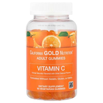 California Gold Nutrition, Vitamin C Gummies with Vitamin A from 100% Beta-Carotene, Orange, 90 Vegetarian Gummies
