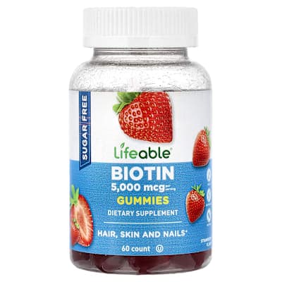 Lifeable, Biotin Gummies, Sugar Free, Strawberry, 60 Gummies (2,500 mcg per Gummy)