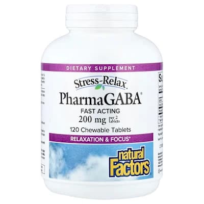 Natural Factors, Stress-Relax®, Pharma GABA®, 120 Chewable Tablets (100 mg per Tablet)