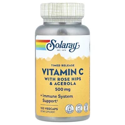 Solaray, Timed Release, Vitamin C With Rose Hips & Acerola, 500 mg, 100 VegCaps