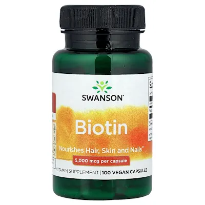 Swanson Vitamins, Biotin, 5,000 mcg, 100 Vegan Capsules