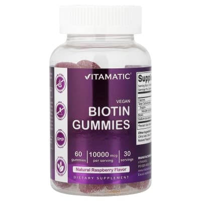 Vitamatic, Vegan Biotin Gummies, Natural Raspberry, 60 Gummies